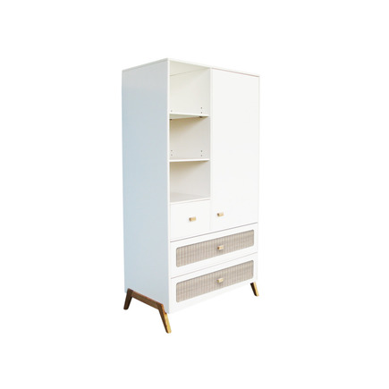 Armoire 1 porte 3 tiroirs tressage rotin MARELIA Neige THEO - 3