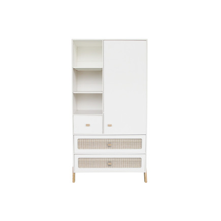 Armoire 1 porte 3 tiroirs tressage rotin MARELIA Neige THEO