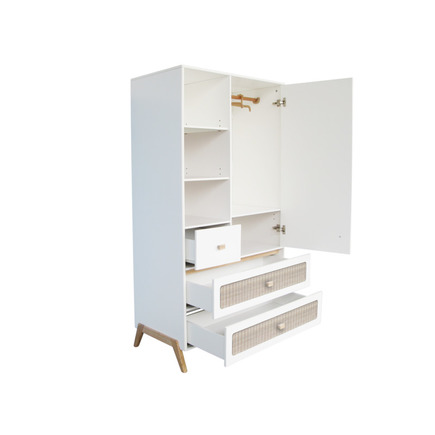 Armoire 1 porte 3 tiroirs tressage rotin MARELIA Neige THEO - 4