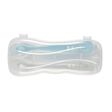 Lot de 2 cuillères 1er âge silicone avec boîte de transport Bleu BEABA - 5