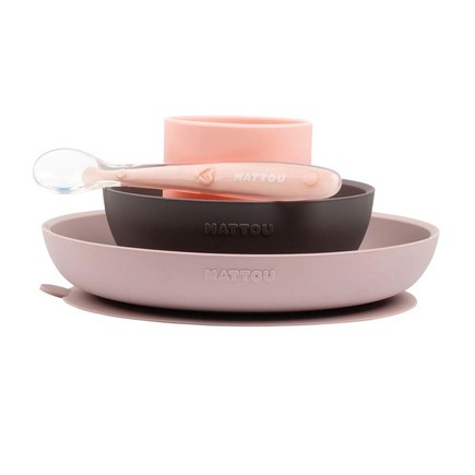 Set assiette en silicone Rose/Gris (Bol-Verre-Cuillère) NATTOU