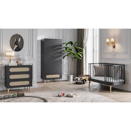 Chambre TRIO Lit 70x140 PARIS Commode Armoire CANNE Noir VOX - 3