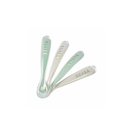 Lot de 4 cuillères 1er âge silicone Velvet Grey/Sage Green BEABA