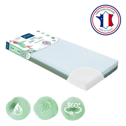 Matelas Aloé Vera Déhoussable 60x120x10 cm Blanc/Vert Olive CANDIDE - 9