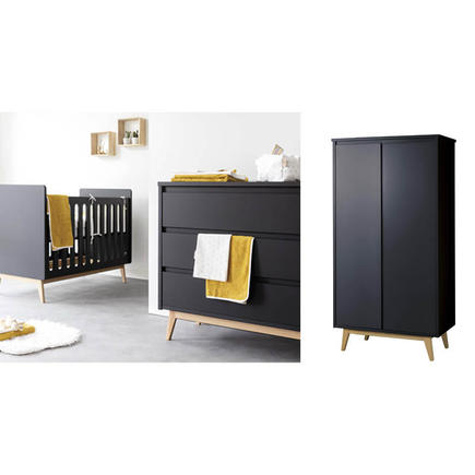 Chambre TRIO Lit 140x70 + Commode + Armoire 2P PURE Black PERICLES