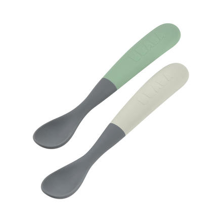 Lot de 2 Cuillères 1er Âge Silicone Mineral/Sage Green BEABA