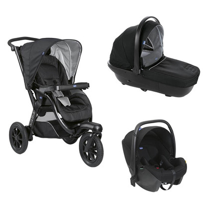 Poussette Trio Activ3 + Nacelle activ3 Jet Black + Siège-auto KORY I-size CHICCO