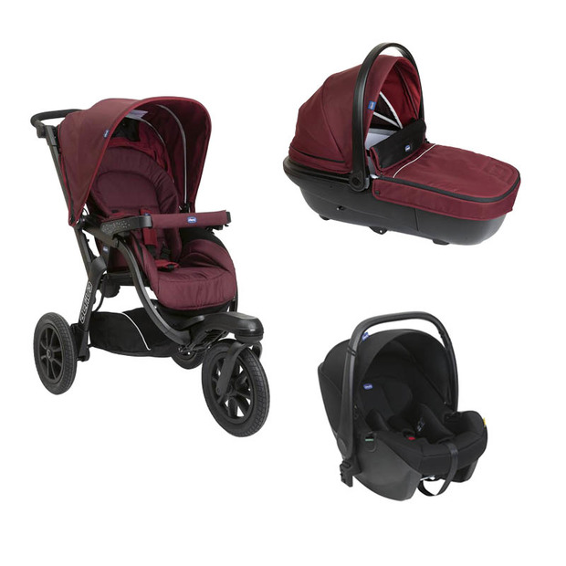 Poussette Trio Activ3 + Nacelle activ3 Burgundy Powder + Siège-auto KORY I-size CHICCO