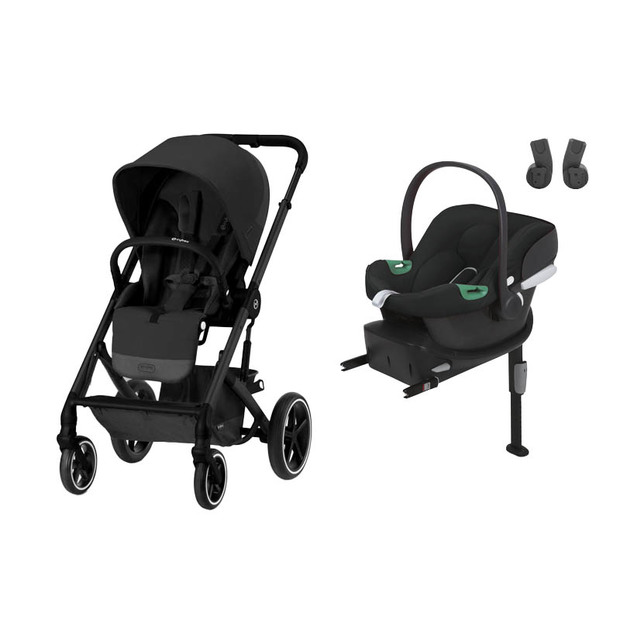 Poussette DUO Balios S Lux BLK Moon Black ATON B2 avec Base One Volcano Black CYBEX