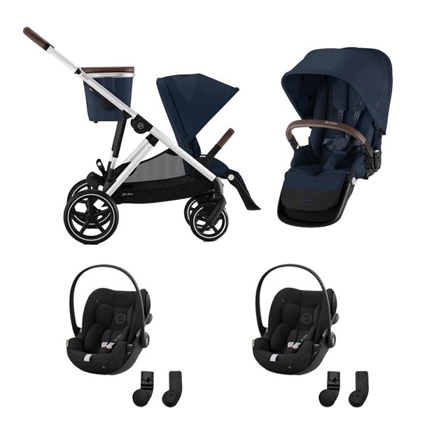 Poussette jumeaux Gazelle S Silver Ocean Blue + 2 Cloud G Moon Black CYBEX