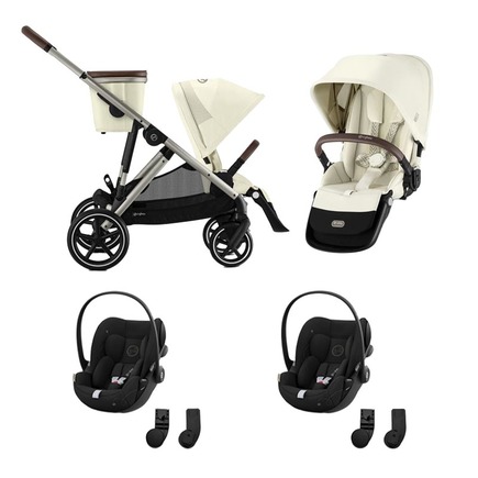 Poussette jumeaux Gazelle S Taupe Seashell Beige + 2 Cloud G Moon Black CYBEX