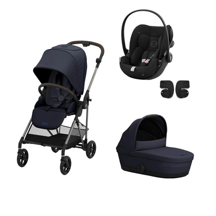 Poussette TRIO Melio 4 Taupe Nacelle Dark Navy Blue Cloud G I-Size Moon Black CYBEX