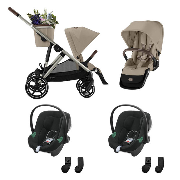 Poussette jumeaux Gazelle S TPE Almond Beige + 2 ATON B2 Volcano Black CYBEX