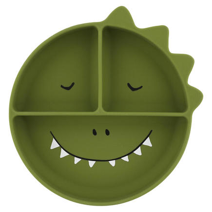 Assiette avec ventouse en silicone et compartiments Mr. Dino - Vert TRIXIE