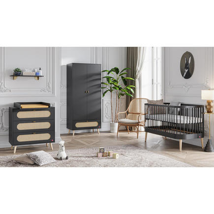 Chambre TRIO Lit 70x140 PARIS Commode Armoire CANNE Noir VOX - 4