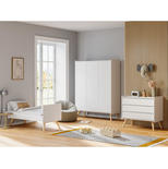 Chambre trio lit évolutif 70x140 cm + Commode + Armoire 3 portes Vintage - Blanc/chêne