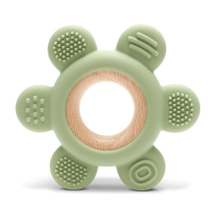 Anneau de dentition en silicone et hêtre Fleur Vert LORELLI