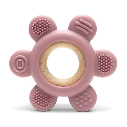 Anneau de dentition en silicone et hêtre Fleur Rose LORELLI