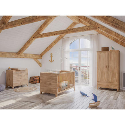 Chambre TRIO Lit 70x140 + Commode + Armoire NAÏA BOIS Naturel THEO