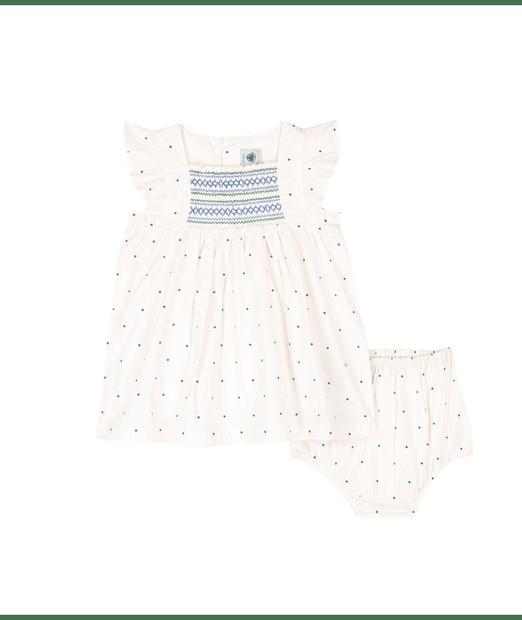 Robe manches courtes + bloomer marshmallow/multico 36 mois PETIT BATEAU