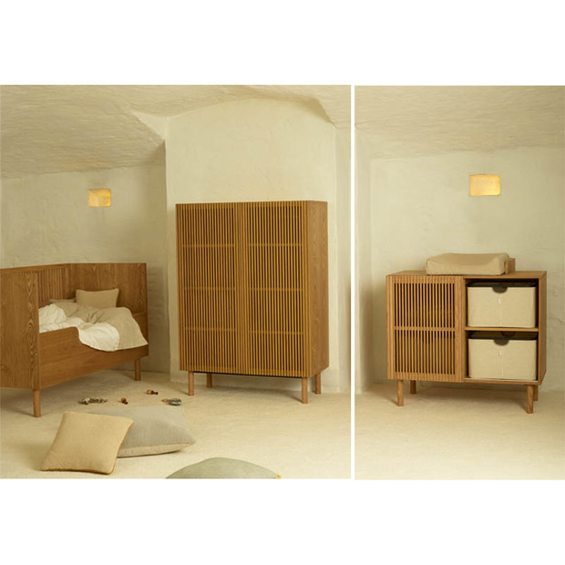 Chambre TRIO Lit 70x140 Commode Armoire HAI NO KI + PAL OFFERT QUAX