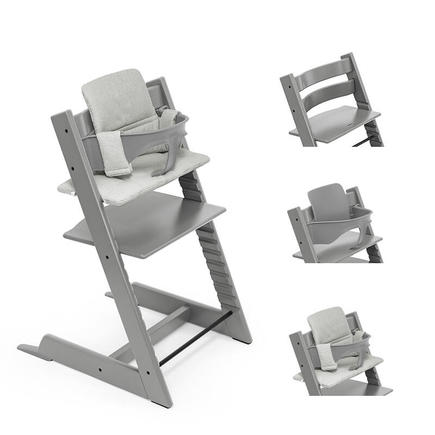 Chaise haute Tripp Trapp + Baby Set Gris tempête + Coussin Nordic Grey STOKKE