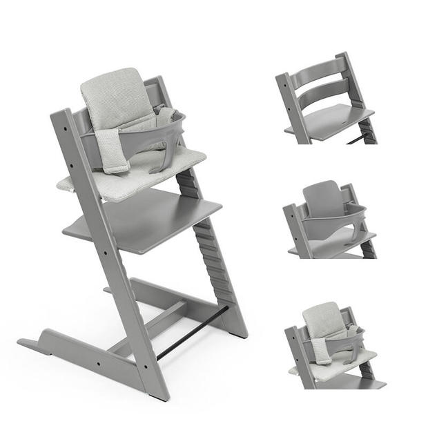 Chaise haute Tripp Trapp + Baby Set Gris tempête + Coussin Nordic Grey STOKKE