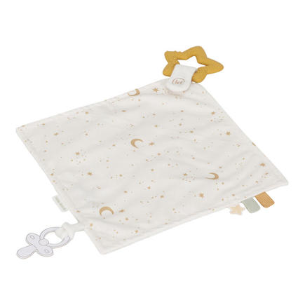 Doudou carré avec anneau de dentition Newborn Naturals Blanc LITTLE DUTCH