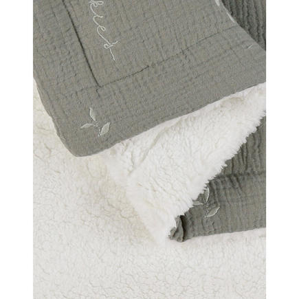 F&O Couverture 75X100cm, mousseline brodée & Sherpa - kaki NOUKIE 'S - 4