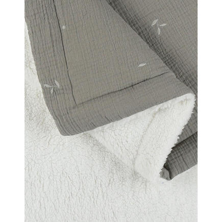 F&O Couverture 100X140cm, mousseline brodée & sherpa - Kaki NOUKIE 'S - 3